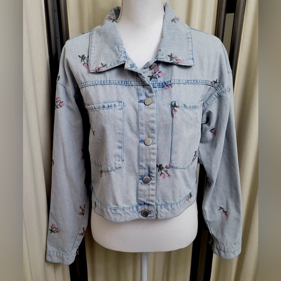 Sincerely Jules Light Blue Floral Denim Jean Jacket | Size Medium - Picture 1 of 4